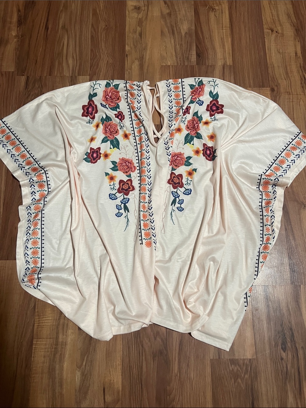 Embroidered Floral V-Neck Women’s Top in Blush